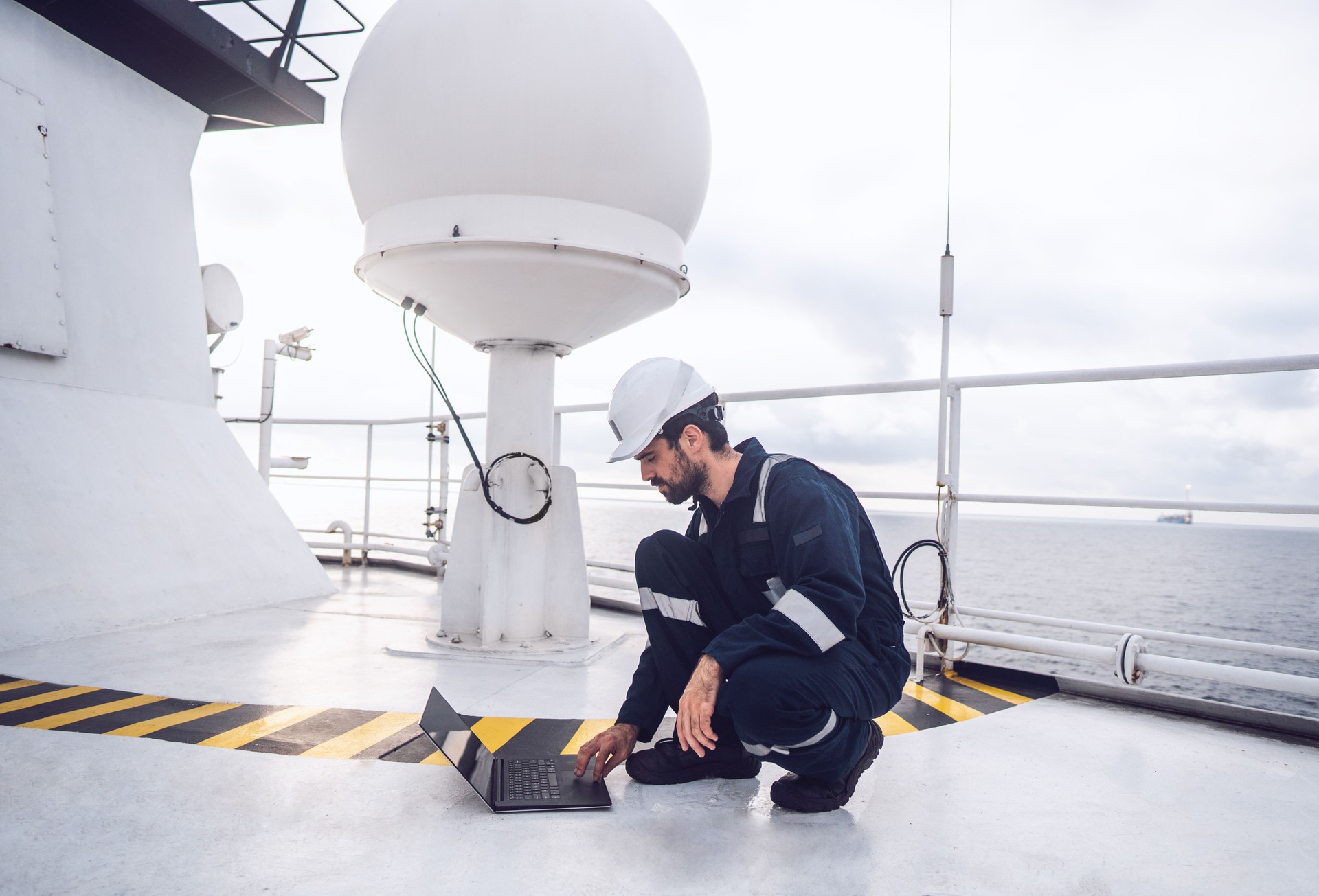 Service technician or serviceman near VSAT terminal